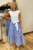 European Summer Combo Striped Dress Blue