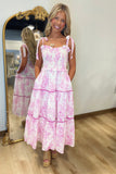 Pink Toile Shoulder Tie Dress