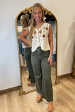 Floral Embroidery Sleeveless Crochet Vest Cream