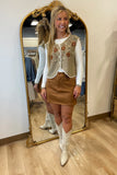 Floral Embroidery Sleeveless Crochet Vest Brown