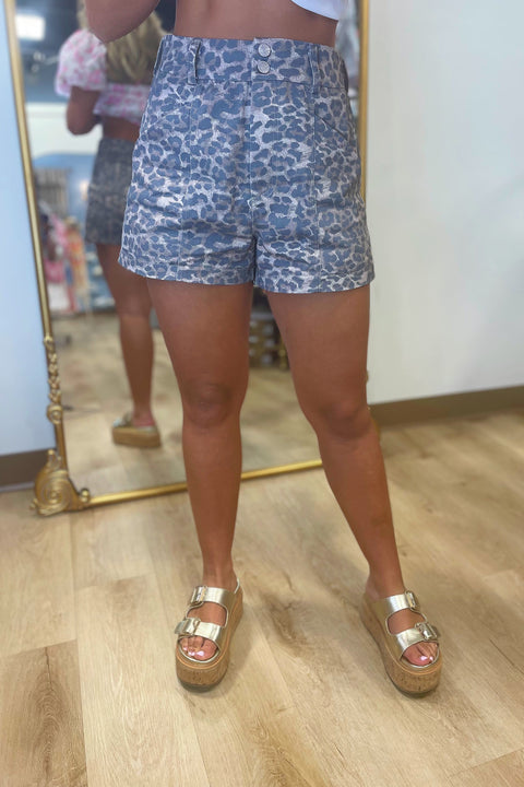 Spotted Sass Elastic Waist Leopard Shorts