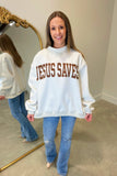 RESTOCK Jesus Saves Reversible Mock Neck Sweatshirt Brown