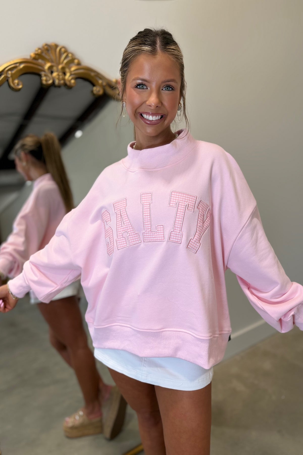 SALTY Mock Neck Sweatshirt Pink