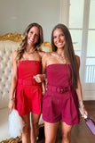 Bleacher Babe Belted Romper Red