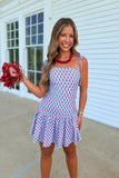 Touchdown Polka Dot Pleated Dress Blue