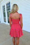 Touchdown Polka Dot Pleated Dress Red