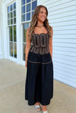 Kickoff Wavy Details Long Skirt Set Black