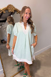 Umgee Pinstripe Shift Dress Sage