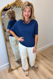 Always Together Off the Shoulder Top Navy Blue