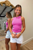 Refined Ribbed Washed Tank Hot Pink