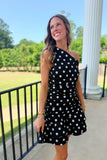 Playmaker Polka Dot One Shoulder Dress Black