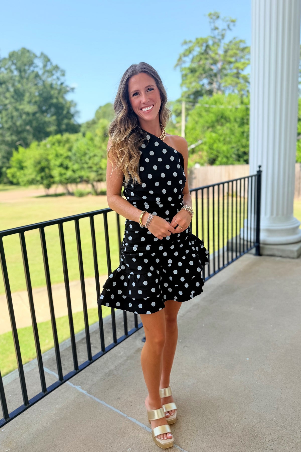 Playmaker Polka Dot One Shoulder Dress Black