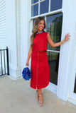 Down The Field Denim Midi Skirt Set Red