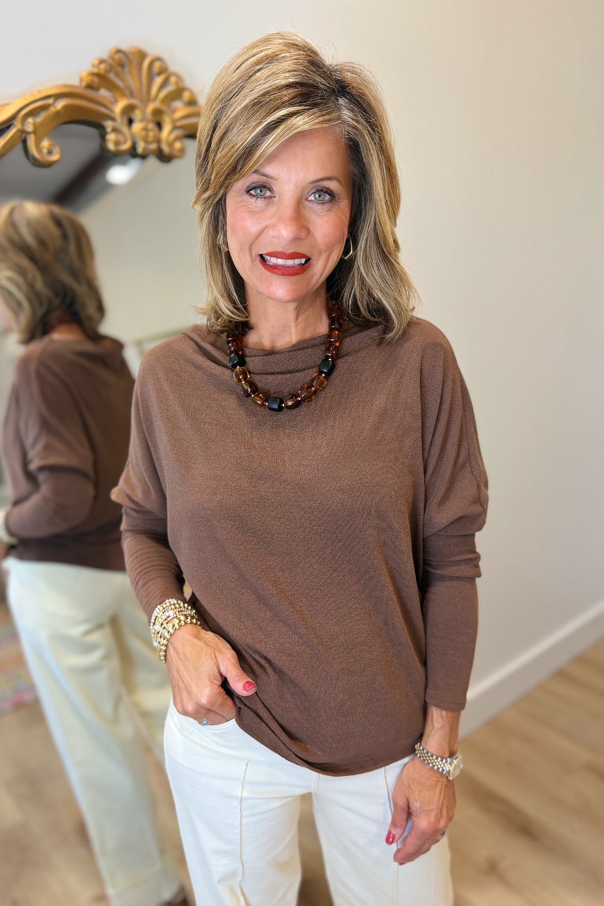 Always Together Off the Shoulder Top Chestnut