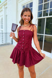 Touchdown Lace Trim Dress Maroon
