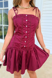 Touchdown Lace Trim Dress Maroon