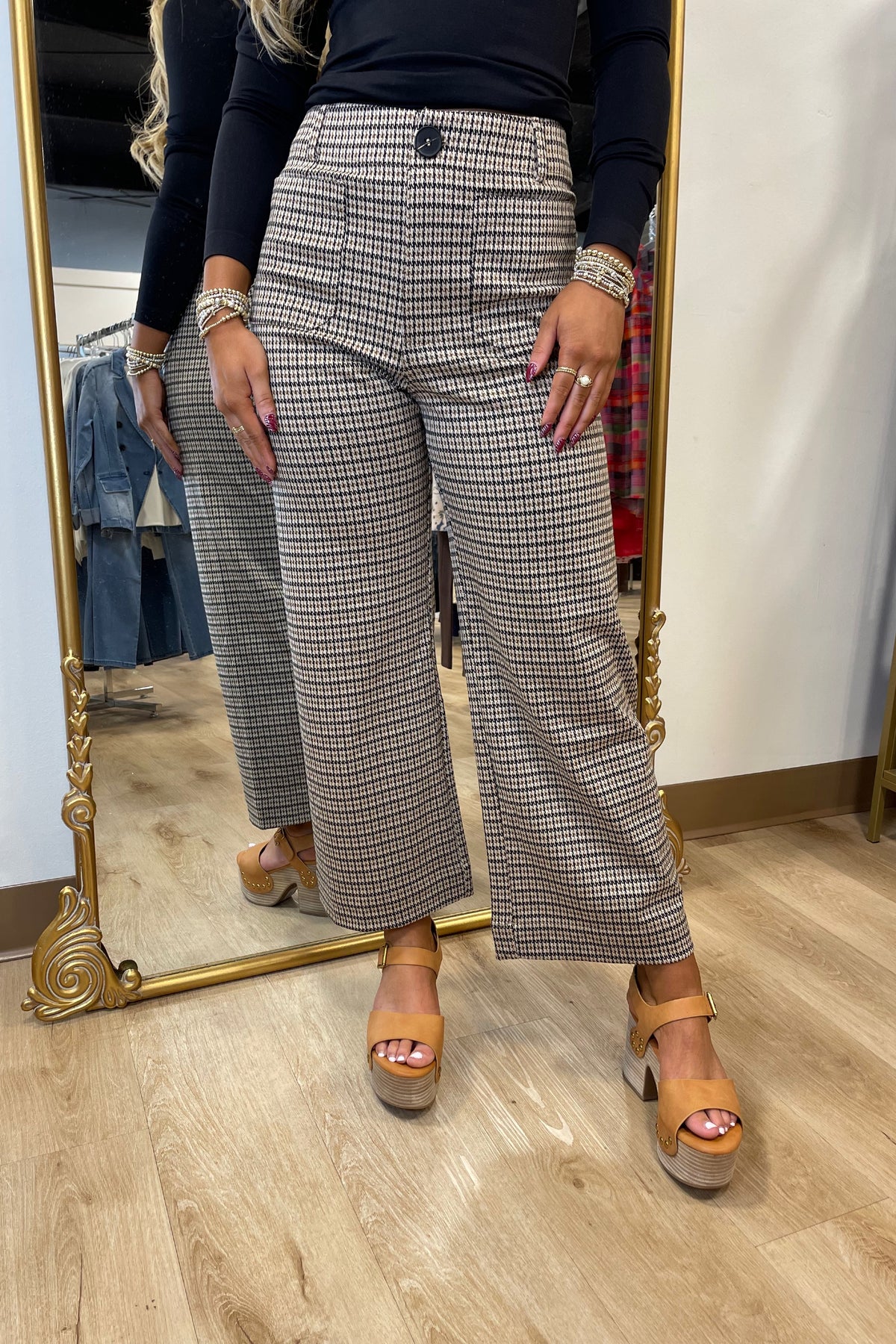 Go To Pant Brown Houndstooth