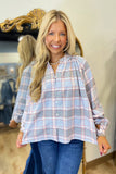 FRNCH Maile Plaid Top Powder Blue Red