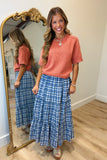 Pretty Plaid Midi Skirt Blue