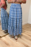 Pretty Plaid Midi Skirt Blue
