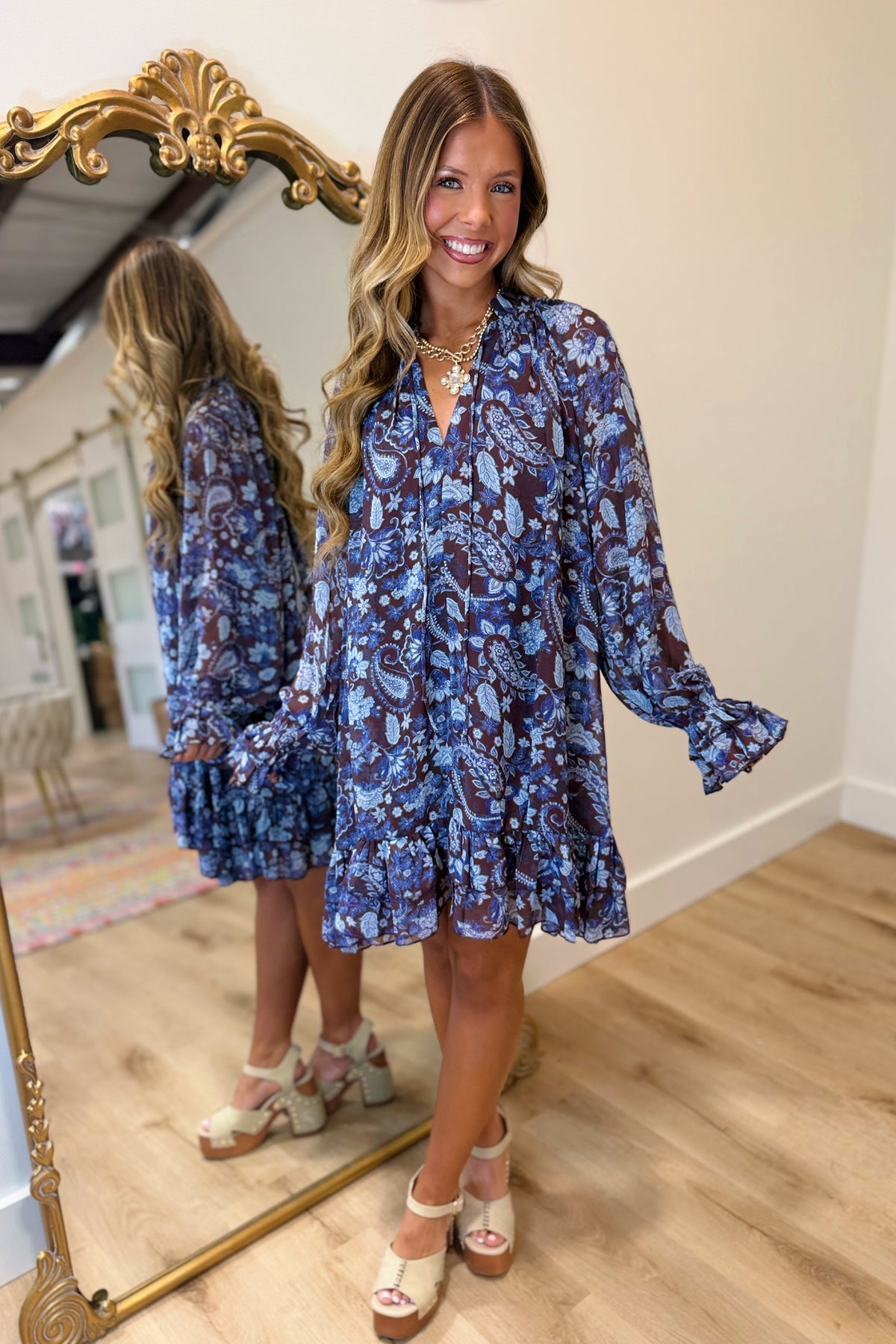 Newport Fall Paisley Dress Brown