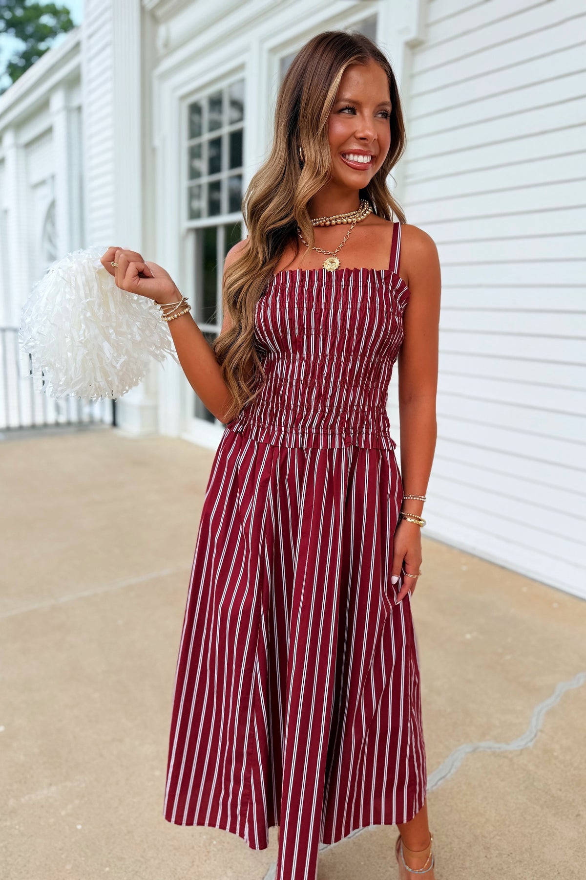 Field Stripes Midi Dress Maroon