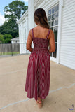 Field Stripes Midi Dress Maroon