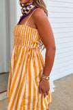 Striped and Smocked Dress Gold
