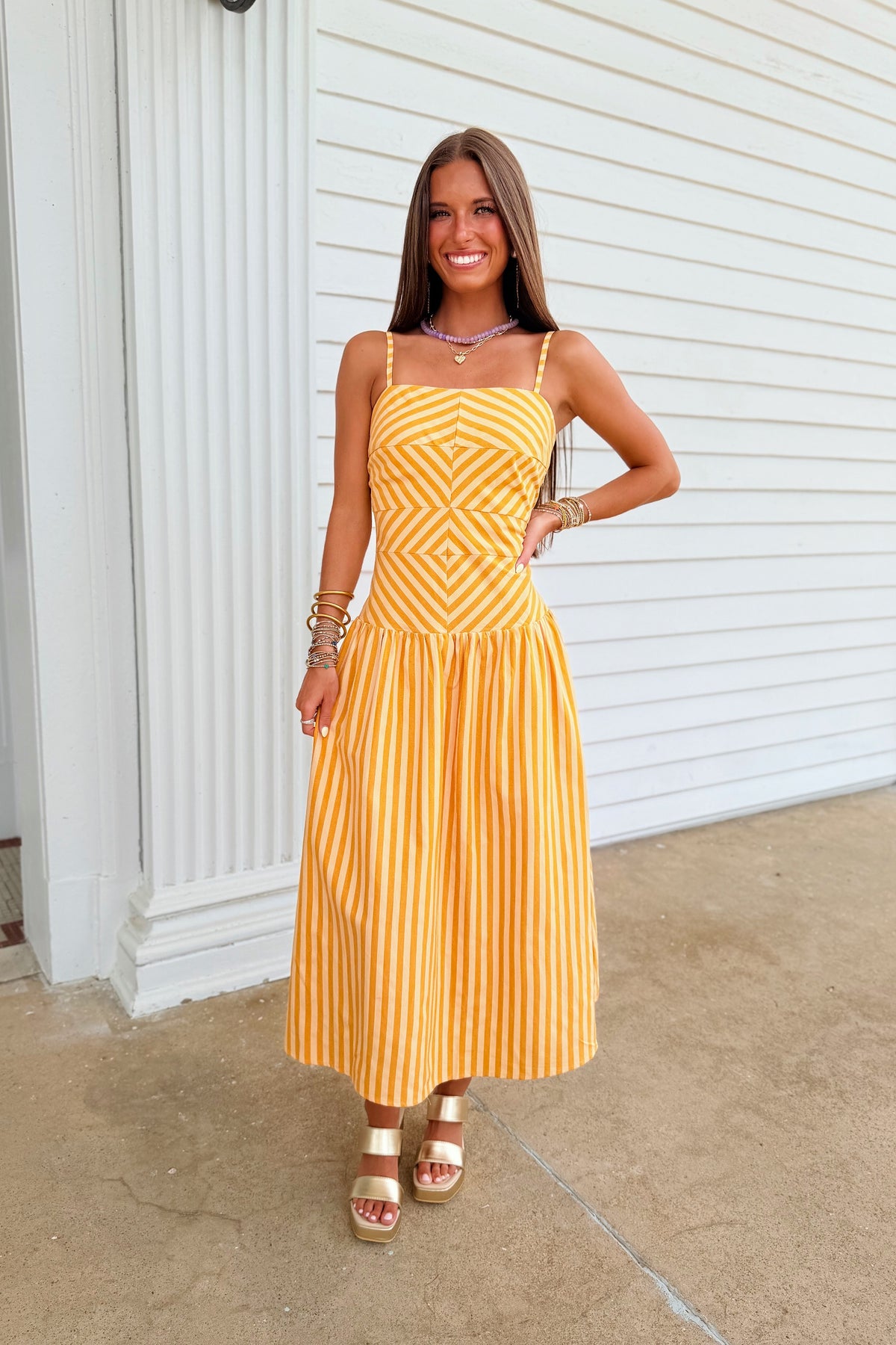 Go For Gold Striped Midi Dress