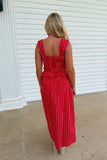 Football Season Striped Skirt Set Red