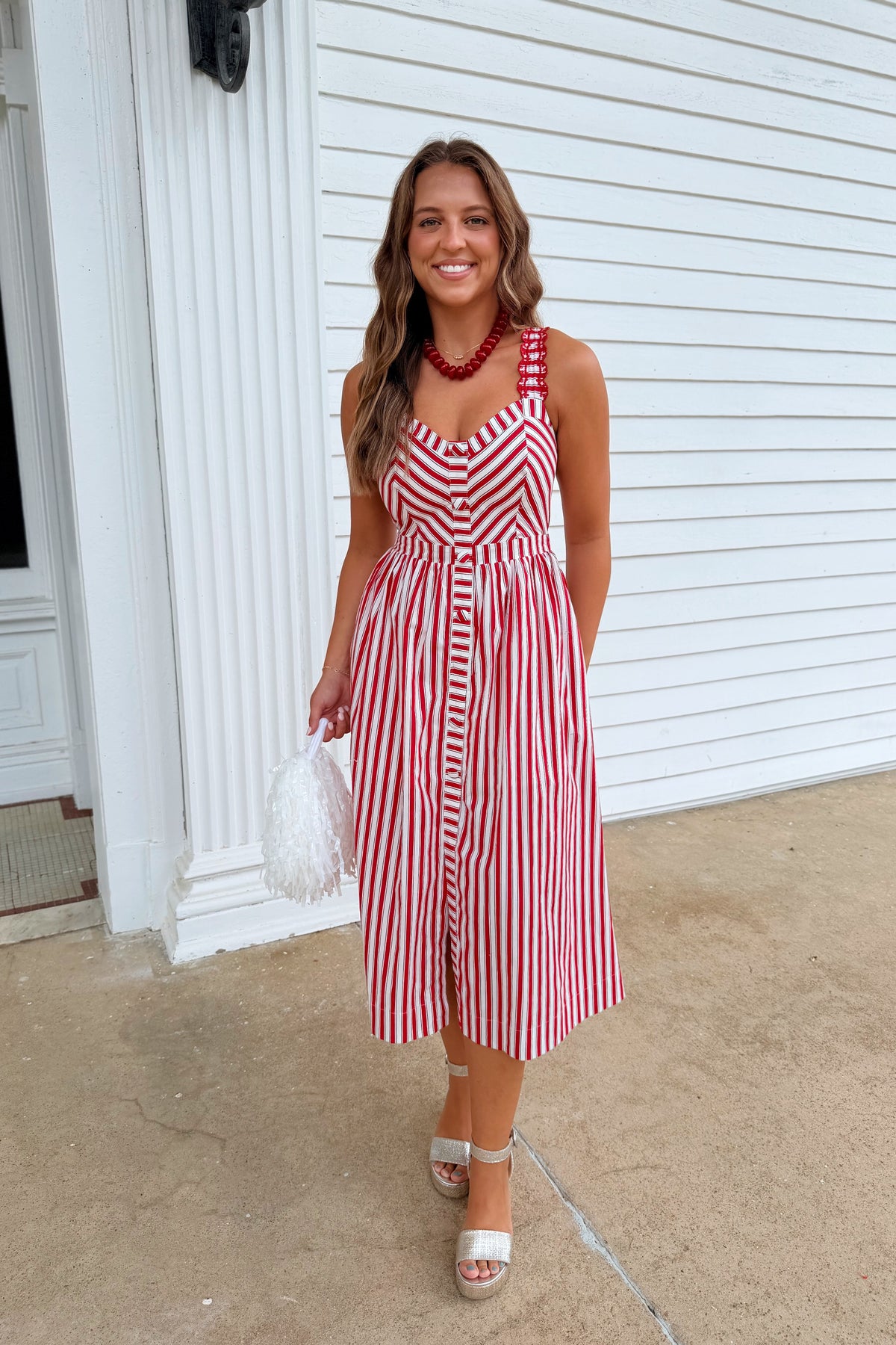 Nantucket Striped Midi Dress Red