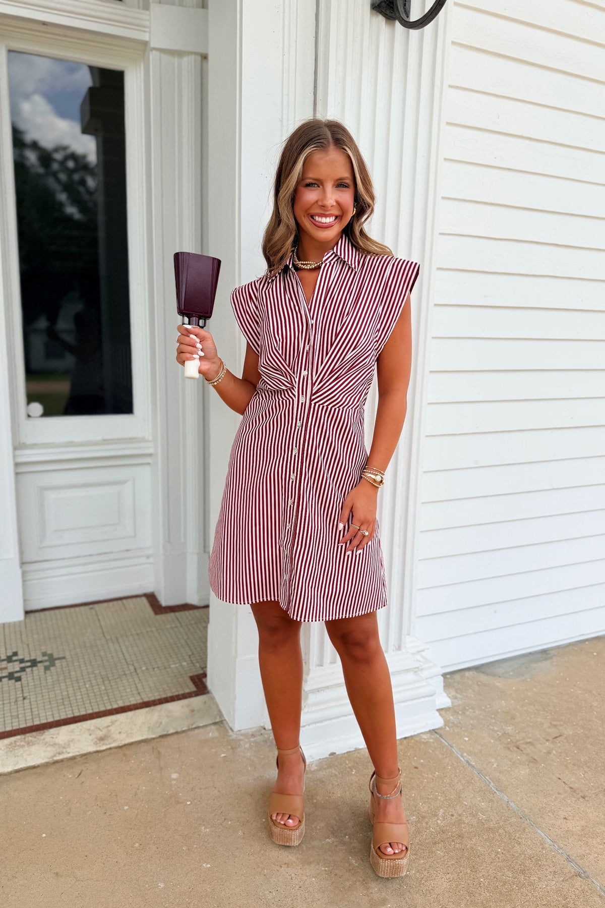 SEC Stripes Pleated Dress Burgundy
