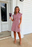 SEC Stripes Pleated Dress Burgundy