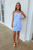 Oxford Encore Halter Dress Blue