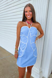 Oxford Encore Halter Dress Blue