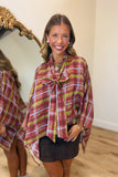 Draped in Love Cape Top Crimson Plaid