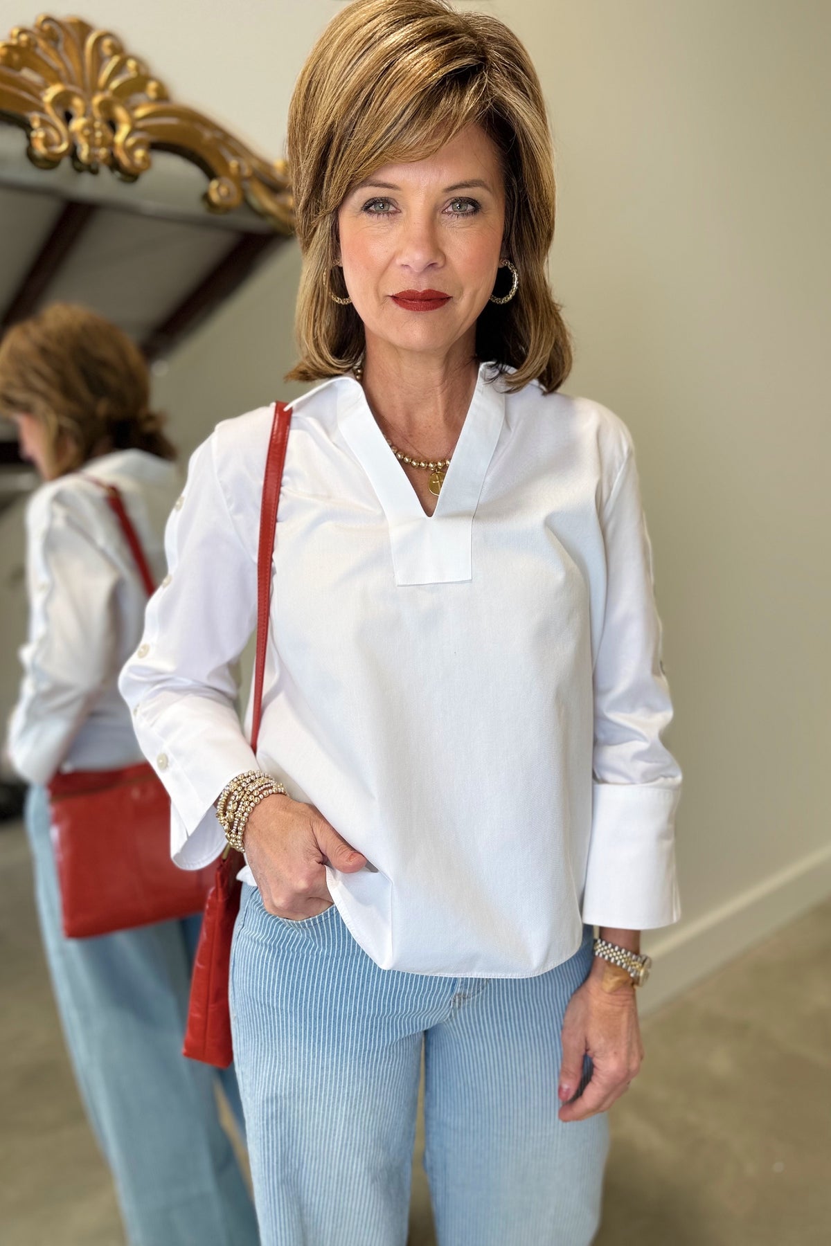 Foxcroft Lainey 3/4 Sleeve Blouse White