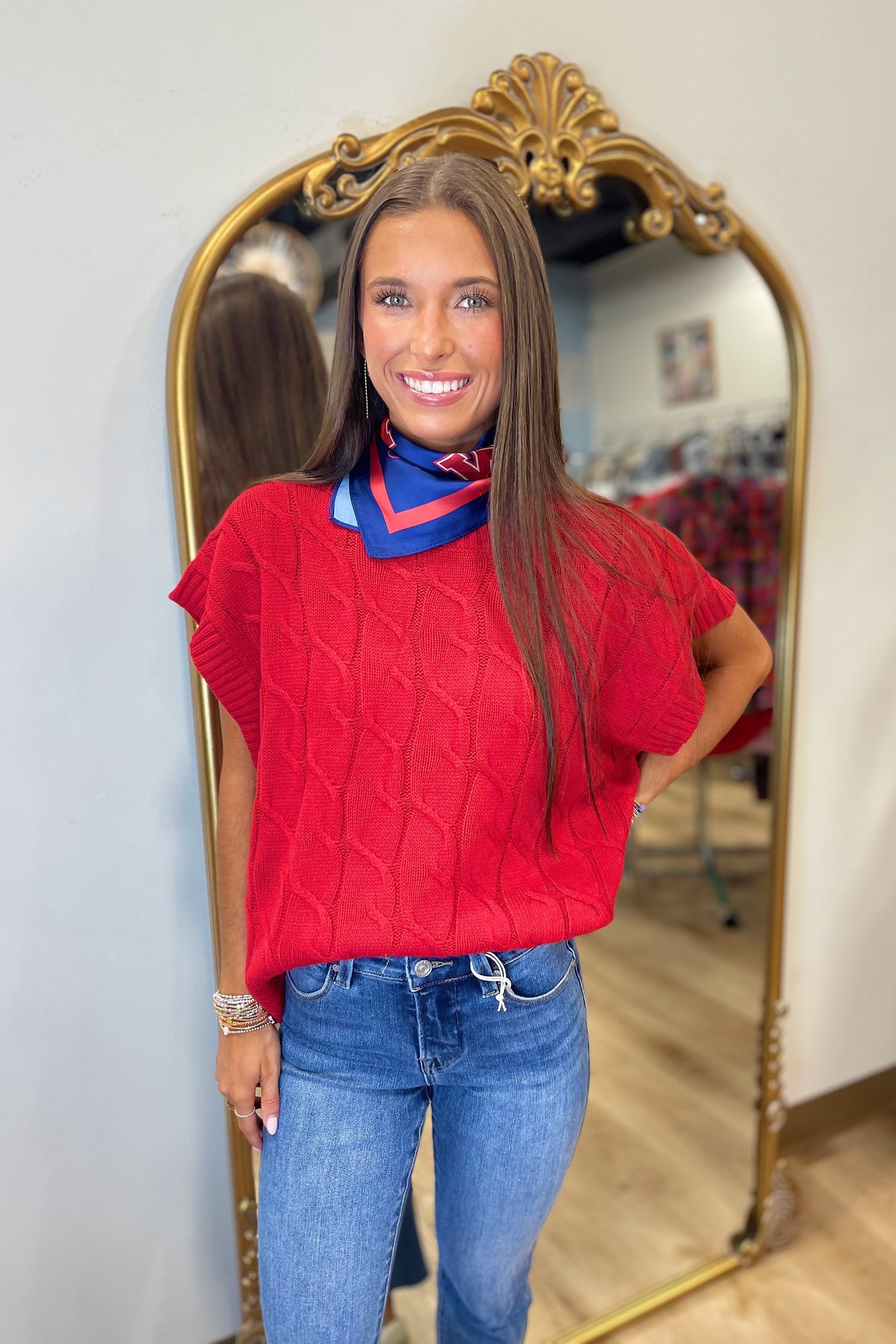 Cozy Cable Knit Sweater Red