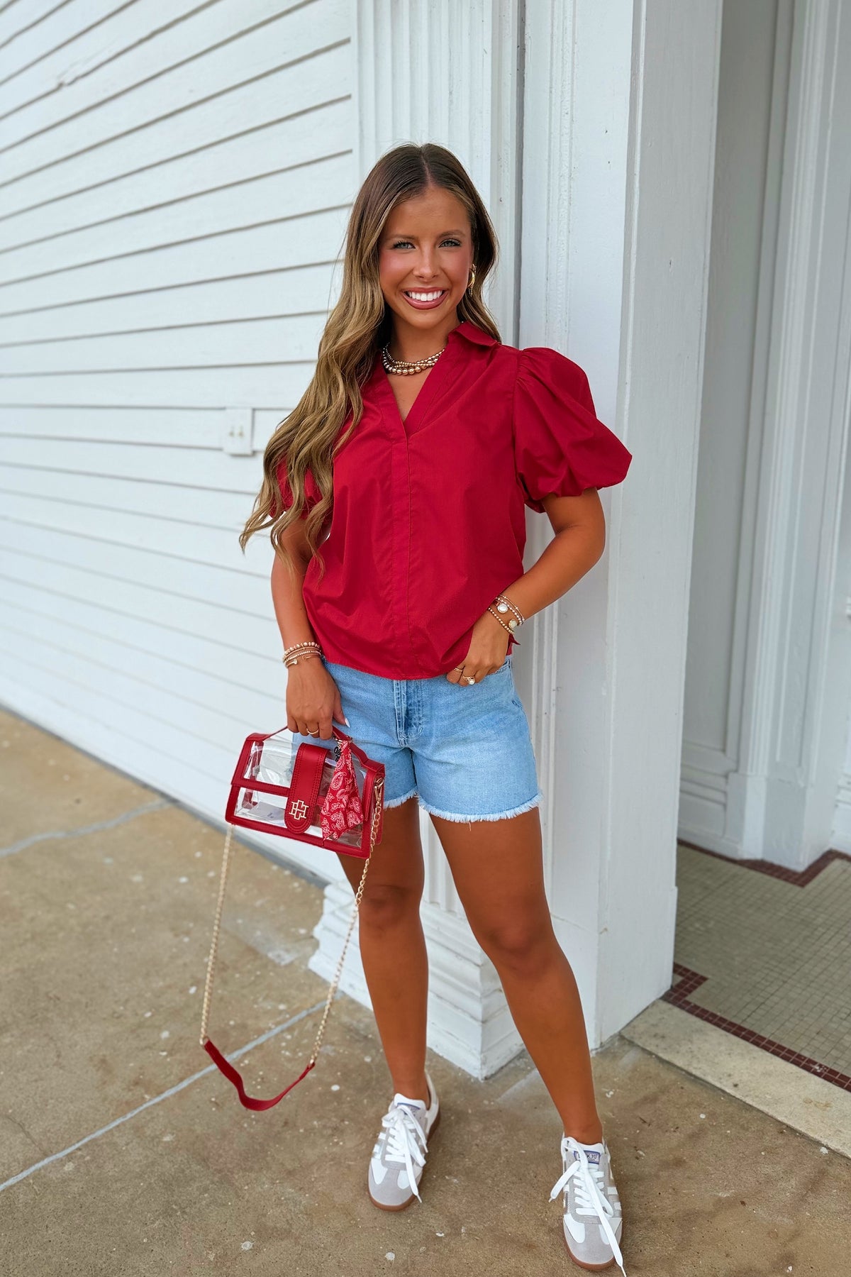 Alumni Bubble Sleeve Blouse Red