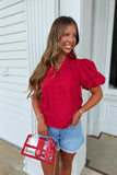 Alumni Bubble Sleeve Blouse Red