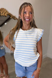 Florence Striped Ruffle Knit Top Blue