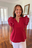 Football Fan Flutter Sleeve Top Maroon