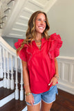 Football Fan Flutter Sleeve Top Red