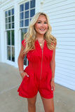 Stella Front Zip Romper Red