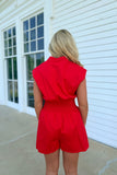 Stella Front Zip Romper Red