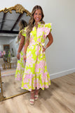 Electric Garden Flutter Sleeve Dress Apple Green