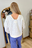 Rowan Raw Edge Textured Top Blue Floral