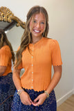 Crisp Morning Scallip Knit Cardigan Top Orange