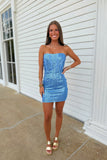 Aqua Allure Strapless Homecoming Dress