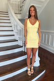 Golden Goddess Sequin Homecoming Dress Yellow
